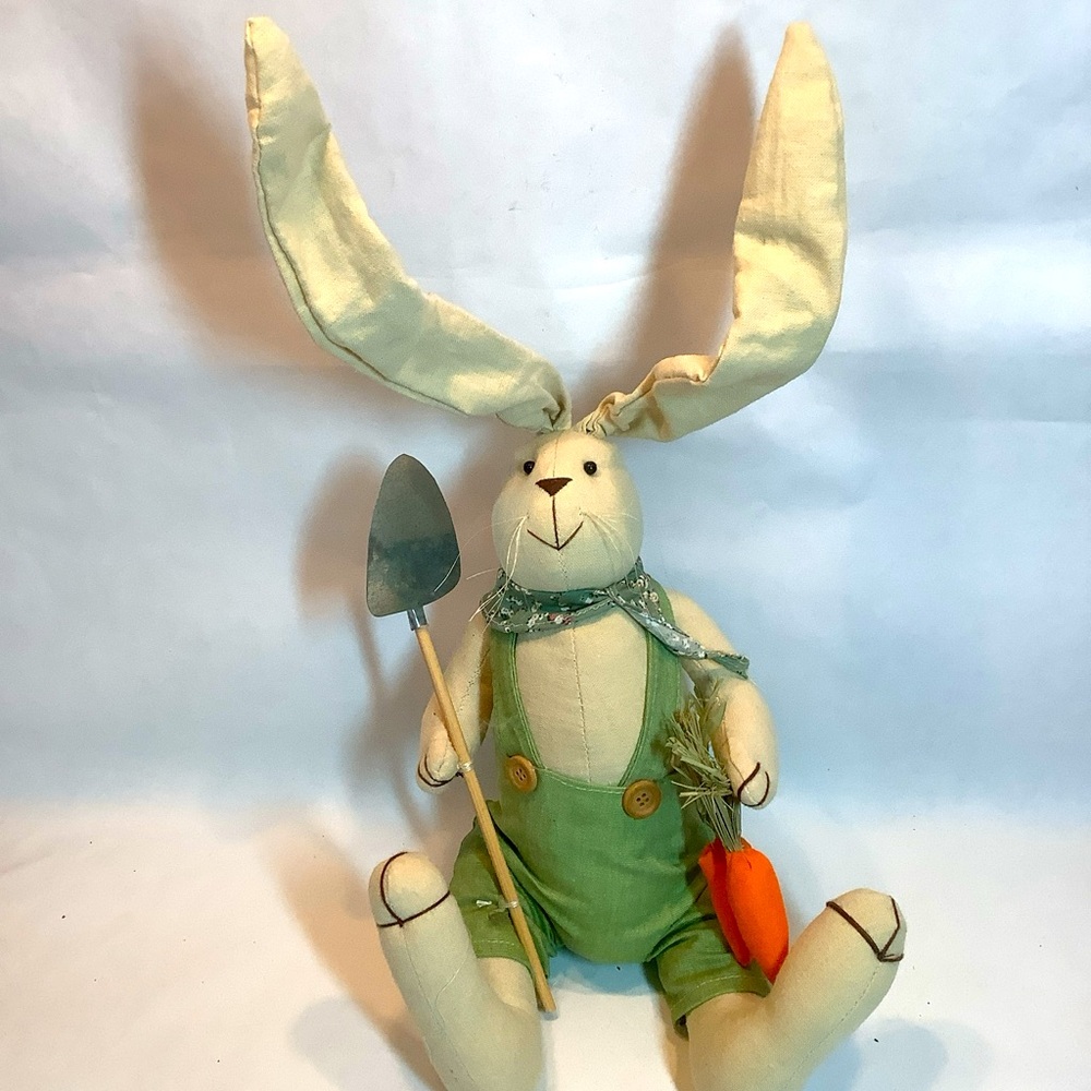 Easter Rabbit Fabric With Large Posable Ears Garden Farmer Spring Plush 20”